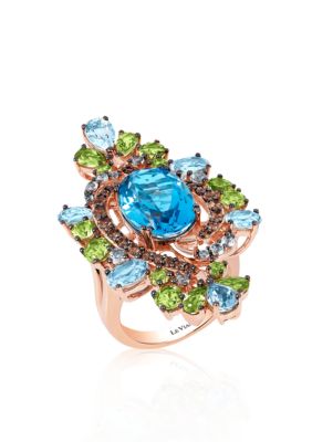 Le Vian Ocean Blue TopazÂ®, Green Apple PeridotÂ®, And Chocolate Quartzâ¢ Ring In 14K Strawberry Gold