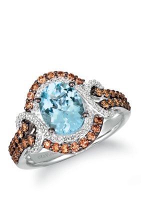 Le Vian 1.38 Ct. T.w. Sea Blue AquamarineÂ®, 1/5 Ct. T.w Vanilla Diamonds And 1/2 Ct. T.w. Chocolate Diamonds Ring In 14K Vanilla Gold