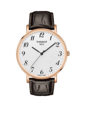 Tissot Men's Gold-Tone Stainless Steel T-Classic Everytime Leather Strap Watch