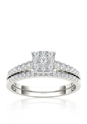 Belk & Co 1/2 Ct. T.w. Diamond Cluster Engagement Ring Set In 10K White Gold