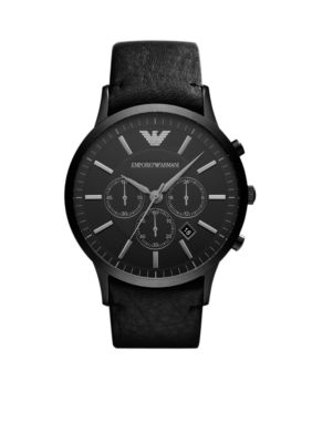Emporio Armani® Men's Black Leather and Black Stainless Steel ...