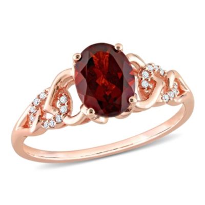 Belk & Co Oval Garnet And Diamond Accent Link Ring In 10K Rose Gold