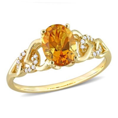 Belk & Co Oval Madeira Citrine And Diamond Accent Link Ring In 10K Yellow Gold