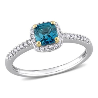 Belk & Co Cushion Cut Blue Topaz - London And 1/7 Ct Tw Diamond Ring In 10K White And Yellow Gold