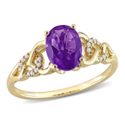 Belk & Co Oval Amethyst And Diamond Accent Link Ring In 10K Yellow Gold