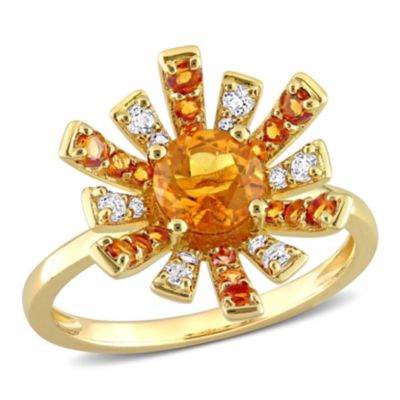 Belk & Co Madeira Citrine And White Topaz Starburst Cocktail Ring In 18K Yellow Gold Plated Sterling Silver