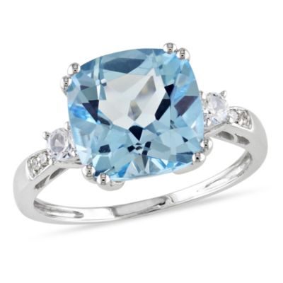 Belk & Co 5.65 Ct. T.g.w. Created White Sapphire, Sky Blue Topaz And 1/10 Ct. T.w. Diamond Cocktail Ring In 10K White Gold