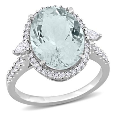 Belk & Co 5.6 Ct. T.g.w. Aquamarine And 1/2 Ct. T.w. Diamond Halo Cocktail Ring In 14K White Gold
