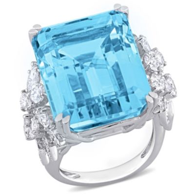 Belk & Co 28.4 Ct. T.g.w. Sky Blue Topaz And 1.76 Ct. T.w. Diamond Cocktail Ring In 14K White Gold