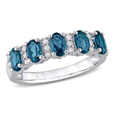 Belk & Co 1.5 Ct. T.g.w. London Blue Topaz And 1/6 Ct. T.w. Diamond Semi-Eternity Ring In 14K White Gold