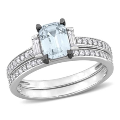 Belk & Co 4/5 Ct. T.g.w. Light Blue Sapphire And 3/8 Ct. T.w. Diamond Bridal Set Ring In 14K White Gold