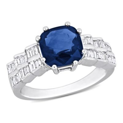Belk & Co 3 Ct. T.g.w. Blue Sapphire And 1/3 Ct. T.w. Diamond Cocktail Ring In 18K White Gold