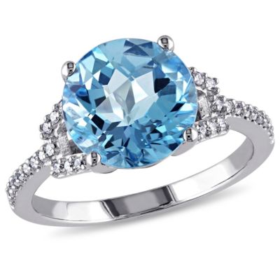 Belk & Co 4.57 Ct. T.g.w. Swiss Blue Topaz And 1/6 Ct. T.w. Diamond Cocktail Ring In 14K White Gold