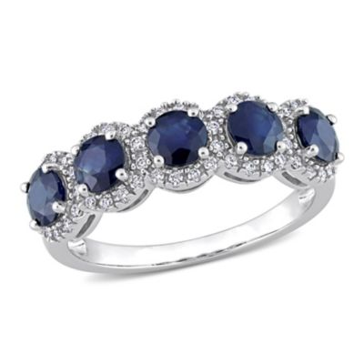 Belk & Co 1.75 Ct. T.g.w. Blue Sapphire And 1/5 Ct. T.w. Diamond Semi-Eternity Ring In 14K White Gold