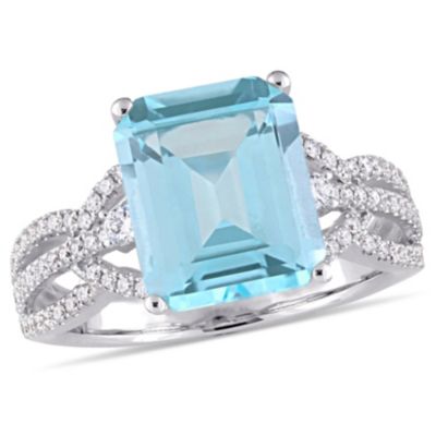 Belk & Co 5.57 Ct. T.g.w. Sky Blue Topaz And 1/2 Ct. T.w. Diamond Cocktail Ring In 14K White Gold