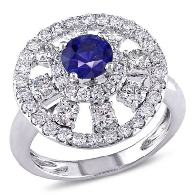 Belk & Co 3/4 Ct. T.g.w. Blue Sapphire And 1.35 Ct. T.w. Diamond Cocktail Ring In 18K White Gold