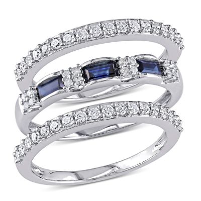 Belk & Co 1/2 Ct. T.g.w. Blue Sapphire And 1/2 Ct. T.w Diamond 3-Piece Stackable Ring Set In 10K White Gold