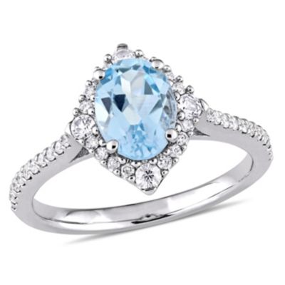 Belk & Co 1.7 Ct. T.g.w. Sky Blue Topaz, White Sapphire And 1/4 Ct. T.w. Diamond Engagement Ring In 10K White Gold