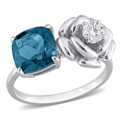 Belk & Co 2.9 Ct. T.g.w. White Topaz And London Blue Topaz Floral Cocktail Ring In Sterling Silver