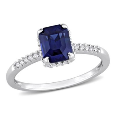 Belk & Co 1.76 Ct. T.g.w. Blue Sapphire And 1/7 Ct. T.w. Diamond Solitaire Ring In 14K White Gold