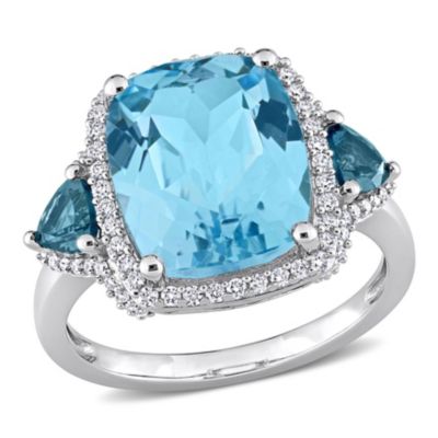 Belk & Co 6.85 Ct. T.g.w. Sky Blue Topaz, London Blue Topaz And 1/3 Ct. T.w. Diamond Cocktail Ring In 14K White Gold