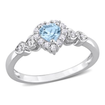 Belk & Co 2/5 Ct. T.g.w. Sky Blue Topaz, Created White Sapphire And 1/10 Ct. T.w. Diamond Halo Heart Ring In Sterling Silver