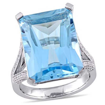 Belk & Co 18 Ct. T.g.w. Sky Blue Topaz And 2/5 Ct. T.w. Diamond Cocktail Ring In 14K White Gold