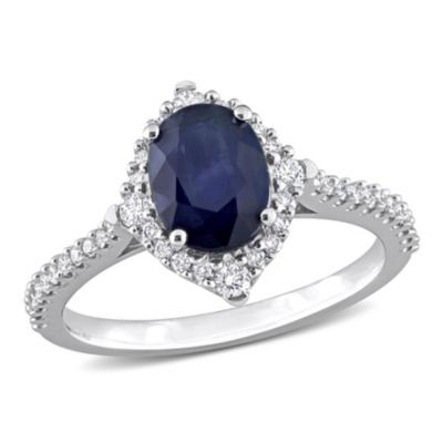 Belk & Co 1.6 Ct. T.g.w. Blue Sapphire And 1/3 Ct. T.w. Diamond Halo Engagement Ring In 14K White Gold