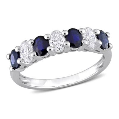 Belk & Co 4/5 Ct. T.g.w. Blue Sapphire And 1/2 Ct. T.w. Diamond Semi-Eternity Ring In 14K White Gold