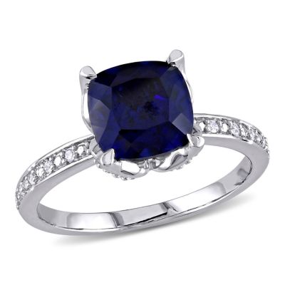 Belk & Co 2.93 Ct. T.g.w. Created Blue Sapphire And 1/10 Ct. T.w. Diamond Cocktail Ring In 10K White Gold, 7.5 -  0075000405735