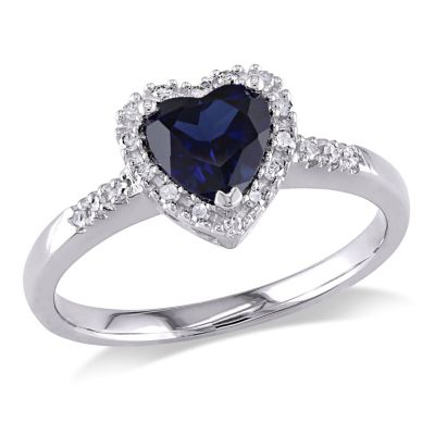 Belk & Co 7/8 Ct. T.g.w. Created Blue Sapphire And 1/10 Ct. T.w. Diamond Heart Ring In 10K White Gold