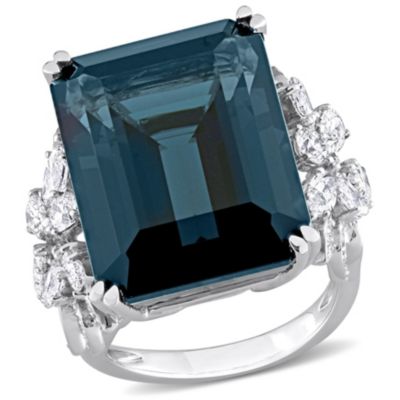 Belk & Co 31 Ct. T.g.w. London Blue Topaz And 1.77 Ct. T.w. Diamond Cocktail Ring In 14K White Gold
