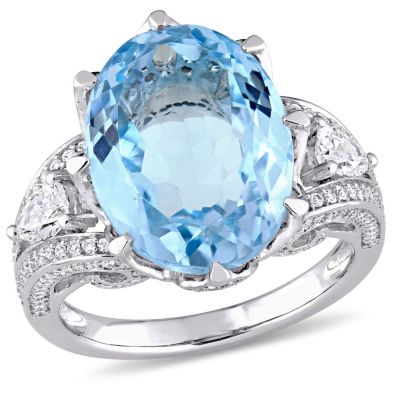 Belk & Co 10 Ct. T.g.w. Sky Blue Topaz And 1.07 Ct. T.w. Diamond Cocktail Ring In 14K White Gold