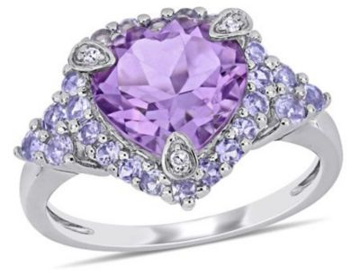 Belk & Co Amethyst, Tanzanite And 1/10 Ct. T.w. Diamond Heart Cocktail Ring In 10K White Gold