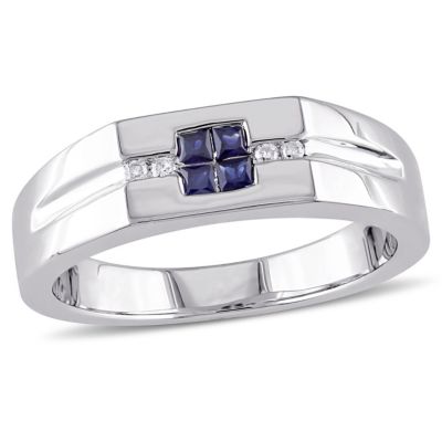 Belk & Co 1/10 Ct. T.w. Diamond And Sapphire Men's Ring In Sterling Silver