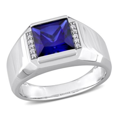Belk & Co Lab Created 1/10 Ct. T.w. Diamond And Created Blue Sapphire Men's Ring In 10K White Gold