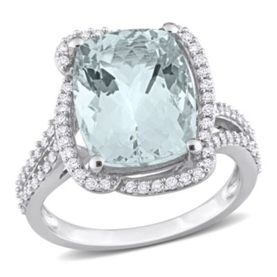 Belk & Co Aquamarine And 3/8 Ct. T.w. Diamond Halo Cocktail Ring In 14K White Gold