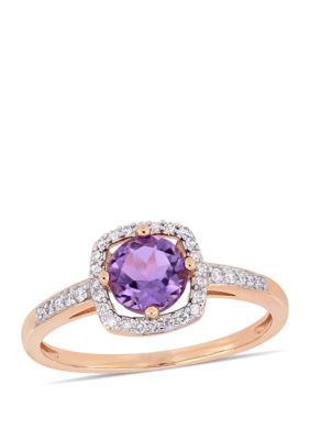 Belk & Co 5/8 Ct. T.w. Amethyst And 1/7 Ct. T.w. Diamond Floating Halo Ring In 10K Rose Gold