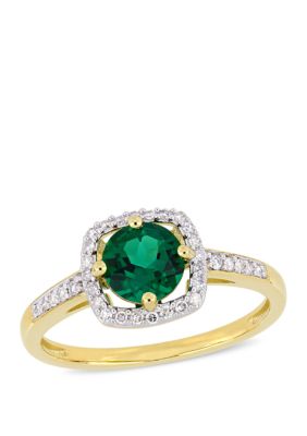 Belk & Co 4/5 Ct. T.w. Created Emerald And 1/7 Ct. T.w. Diamond Floating Halo Ring In 10K Yellow Gold