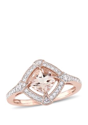 Belk & Co 1 1/8 Ct. T.w. Morganite, Created White Sapphire And 1/6 Ct. T.w. Diamond Halo Ring In 10K Rose Gold, Pink, 5 -  0682077780315