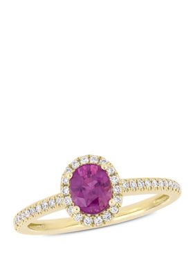 Belk & Co 7/8 Ct. T.w. Oval Pink Sapphire And 1/5 Ct. T.w. Diamond Halo Engagement Ring In 14K Yellow Gold