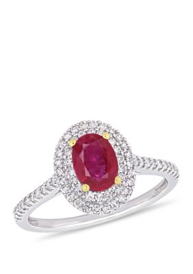 Belk & Co 7/8 Ct. T.w. Oval Ruby And 1/3 Ct. T.w. Diamond Double Halo Ring In 14K Two-Tone White & Yellow Gold