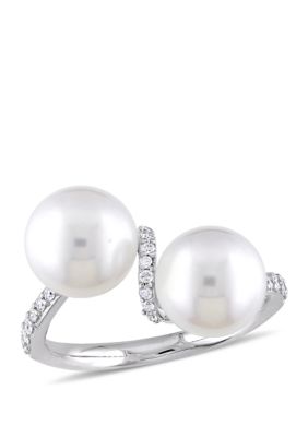 Belk & Co Cultured Freshwater Pearl And 1/5 Ct. T.w. Diamond Twist Ring In 10K White Gold