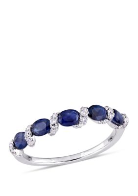 Belk & Co 7/8 Ct. T.w. Oval Sapphire And 1/4 Ct. T.w. Diamond Ribbon Ring In 14K White Gold, 5 -  0682077493376