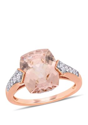 Belk & Co 4.47 Ct. T.w. Morganite, 1/3 Ct. T.w. White Sapphire And 1/4 Ct. T.w. Diamond Halo Ring In 14K Rose Gold