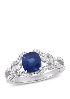 Belk & Co 2 Ct. T.w. Sapphire And 1/3 Ct. T.w. Diamond Vintage Ring In 14K White Gold