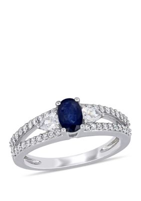 Belk & Co 5/8 Ct. T.w. Sapphire And 1/2 Ct. T.w. Diamond 3-Stone Engagement Ring In 14K White Gold