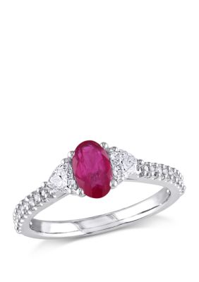 Belk & Co 3/5 Ct. T.w. Ruby And 1/2 Ct. T.w. Diamond Three-Stone Ring In 14K White Gold