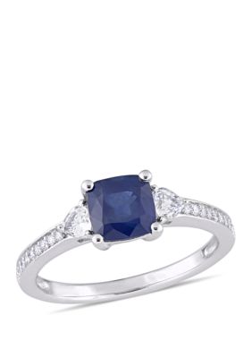 Belk & Co Sapphire And White Sapphire 3-Stone Ring With 1/10 Ct. T.w. Diamond In 14K White Gold