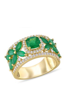 Belk & Co 2.54 Ct. T.w. Emerald And 1/2 Ct. T.w. Diamond Ring In 14K Yellow Gold